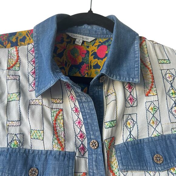 John Mark Bohemian Embroidered Long Sleeve Button Down Blouse Size S - Picture 4 of 13